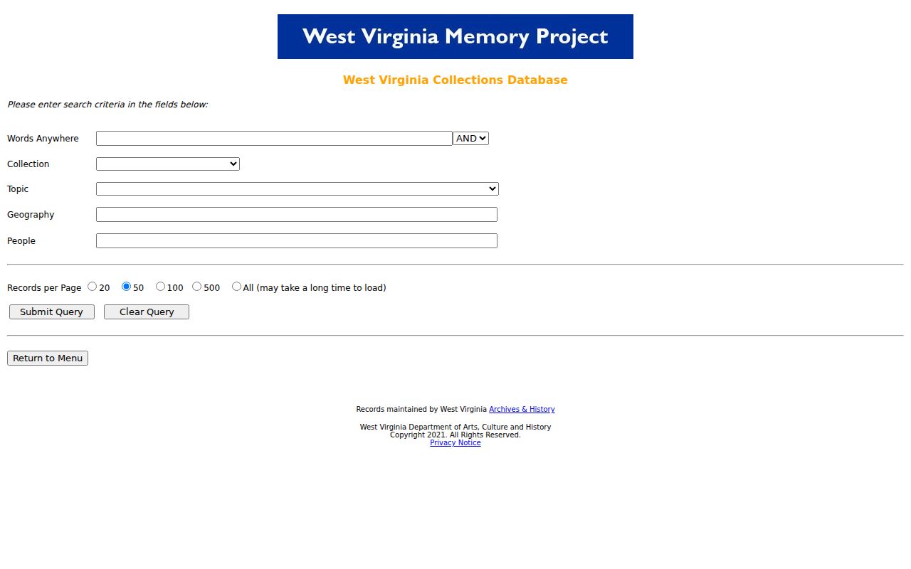 West Virginia former owners archive search in the WV Memory collections database