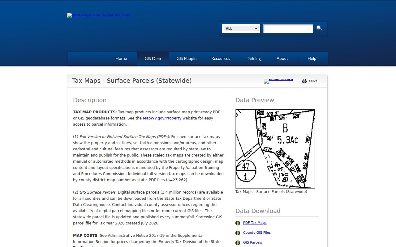 West Virginia parcel maps statewide surface parcel dataset on the GIS Clearinghouse
