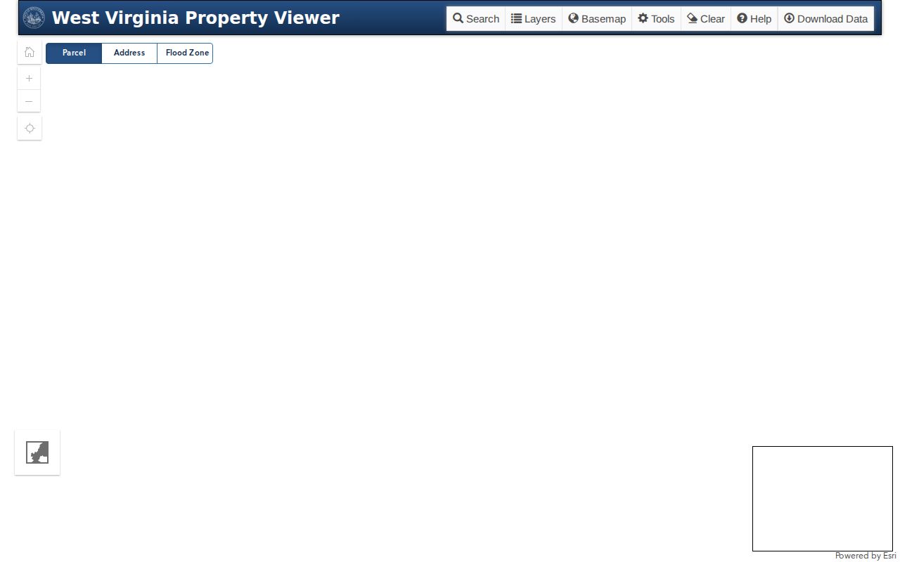 West Virginia parcel maps in the statewide property viewer with parcel and address search tabs