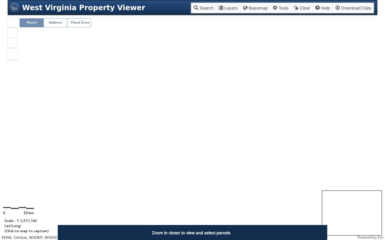 West Virginia property neighbor lookup with point, rectangle, polygon, and buffer search